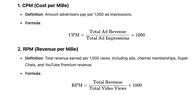 Cpm and RPM formulae