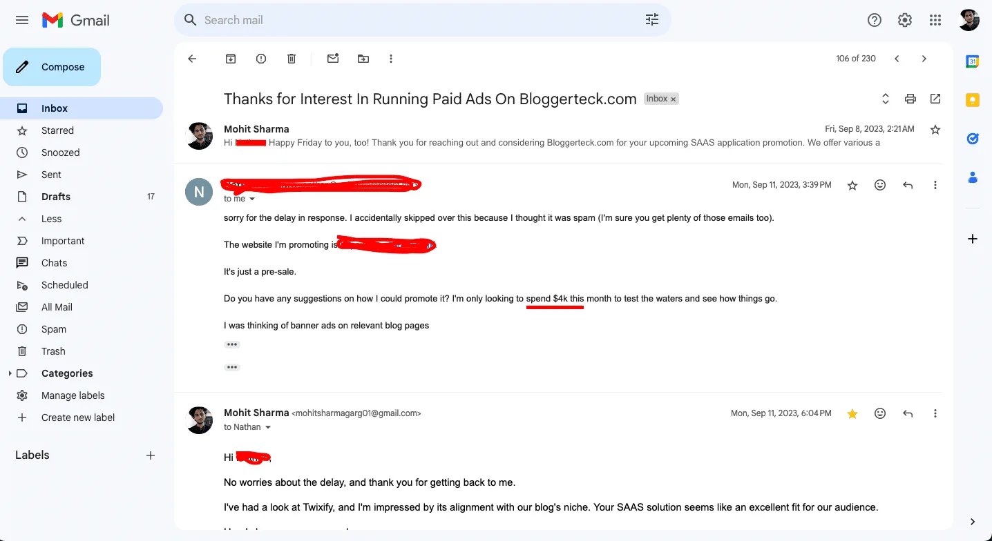 sponsorship deal chat for bloggerteck