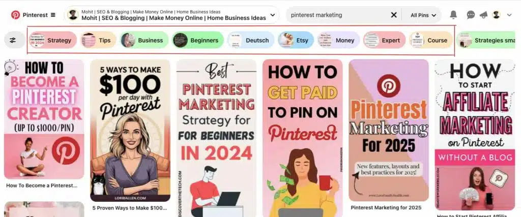 pinterest auto suggest feature